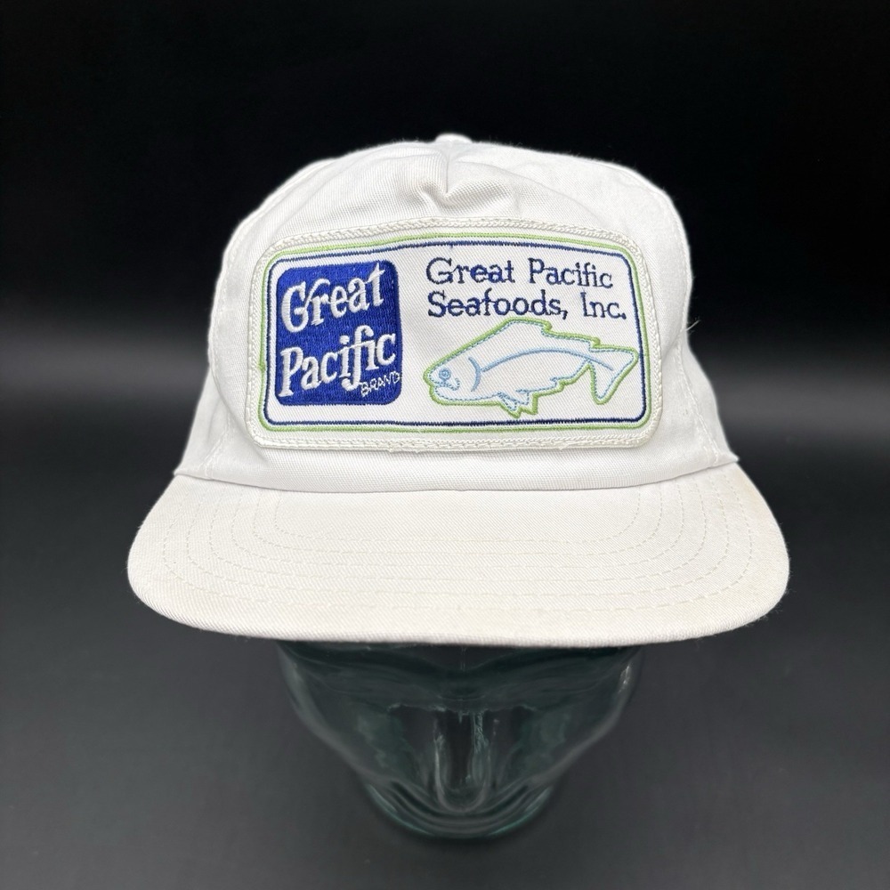 Vintage Great Pacific Seafoods Inc White Snapback Hat Patch Made in USA One Size